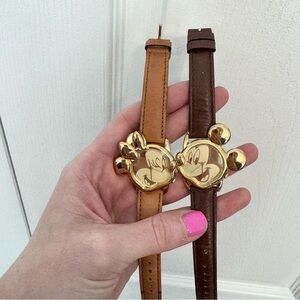 Vintage Gold Lorus Japan Mickey and Minnie Genuine Leather Watches